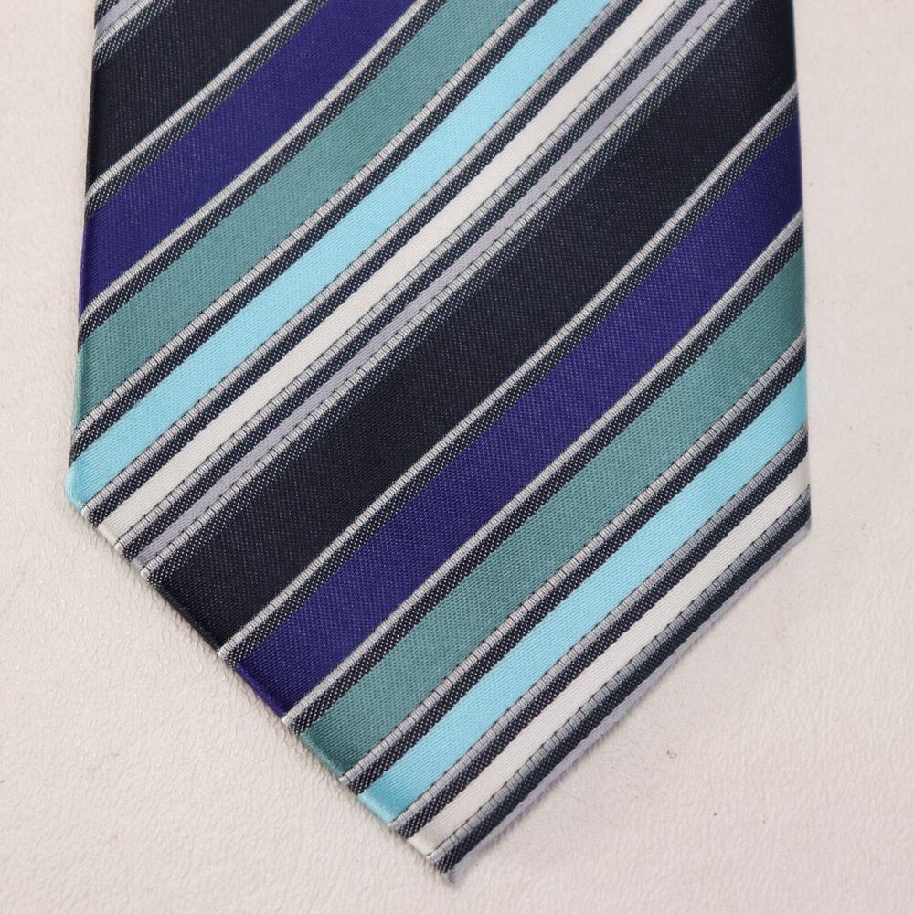Alexander Julian Colors Tie Mens 58 in Blue Gray Black Diagonal Striped Wide